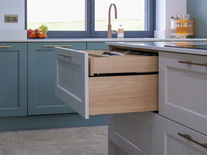 Internal kitchen drawers with modernised kitchen finishes that match features