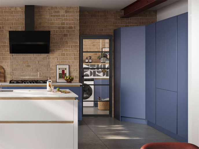 High-end modern kitchen cabinets with cool coloured doors