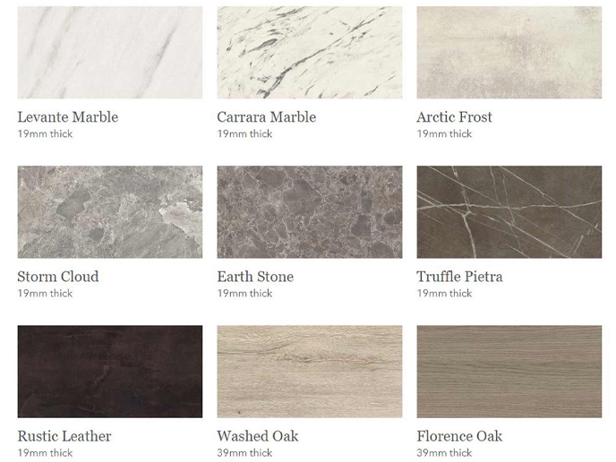 A kitchen worktop with granite, wood and stone counter laminate finishes