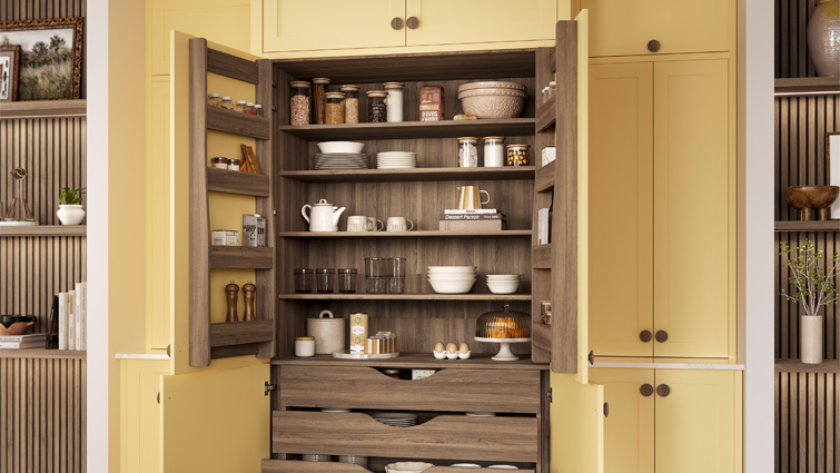 Spice storage in a double door pantry with spice rack organiser inserts