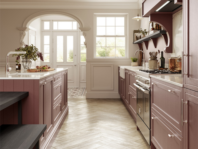 Mediterranean kitchen design ideas with red doors