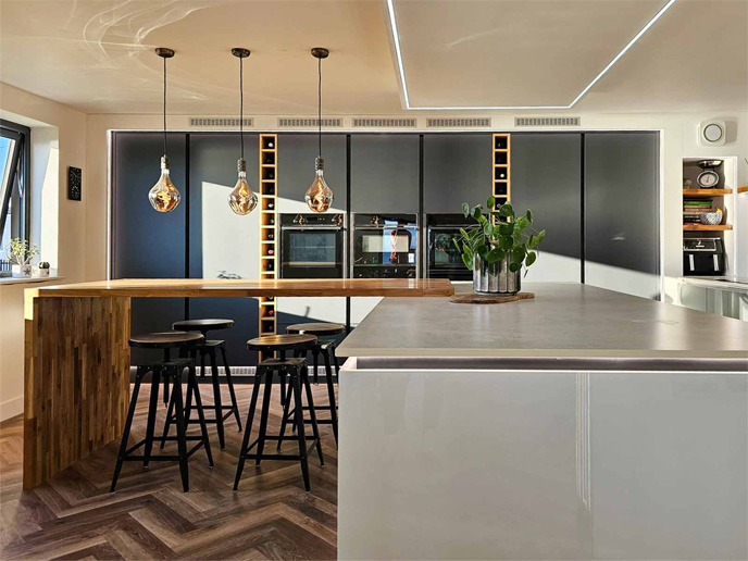 A sleek kitchen design with minimalist grey kitchen units