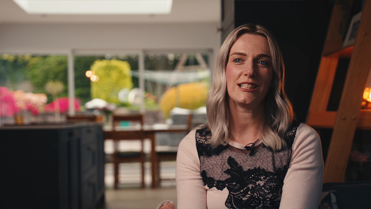 Carlie in a mum-and-dad kitchen optimised for family life