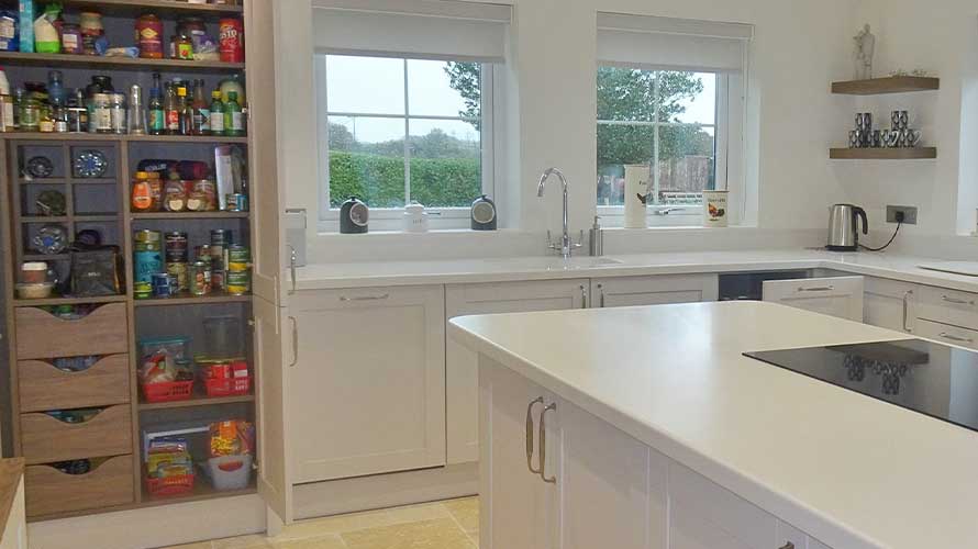 Kitchen pantry in a grey shaker kitchen