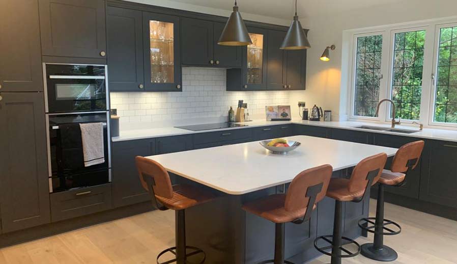 Dark shaker kitchen with kitchen island in Surrey