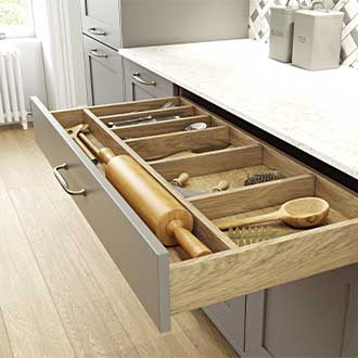 Wood effect kitchen drawers