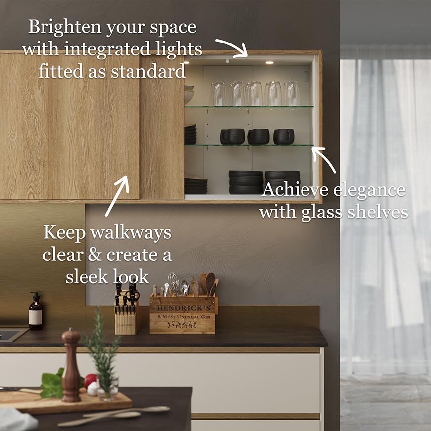 Sliding door cabinet features