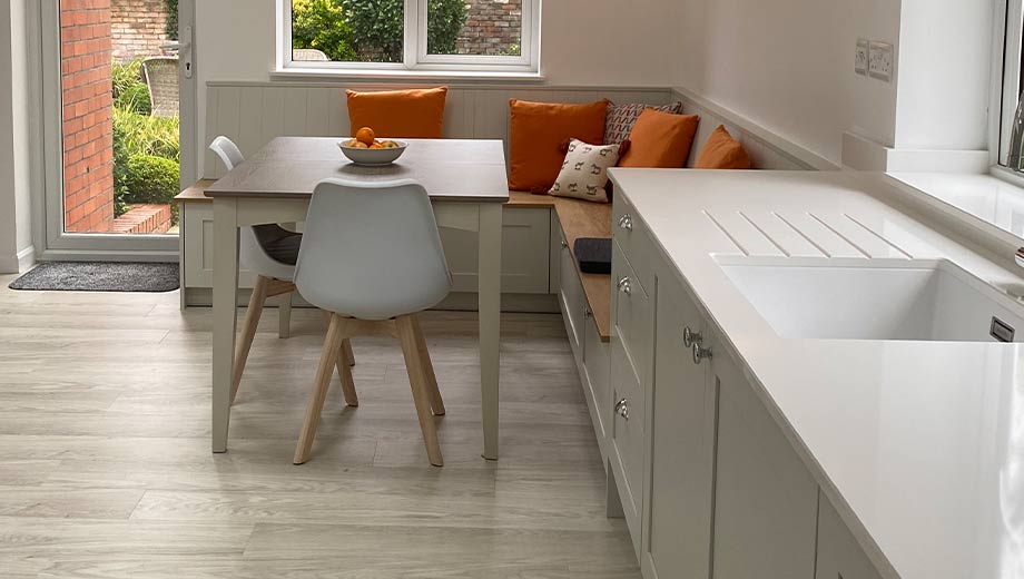 Space-saving kitchen seating area in Cardiff