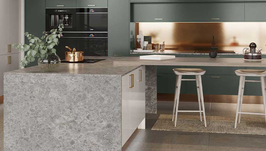 Stone effect kitchen island in a modern kitchen