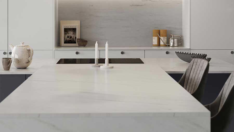 Stone effect luxury laminate worktops with marble finish