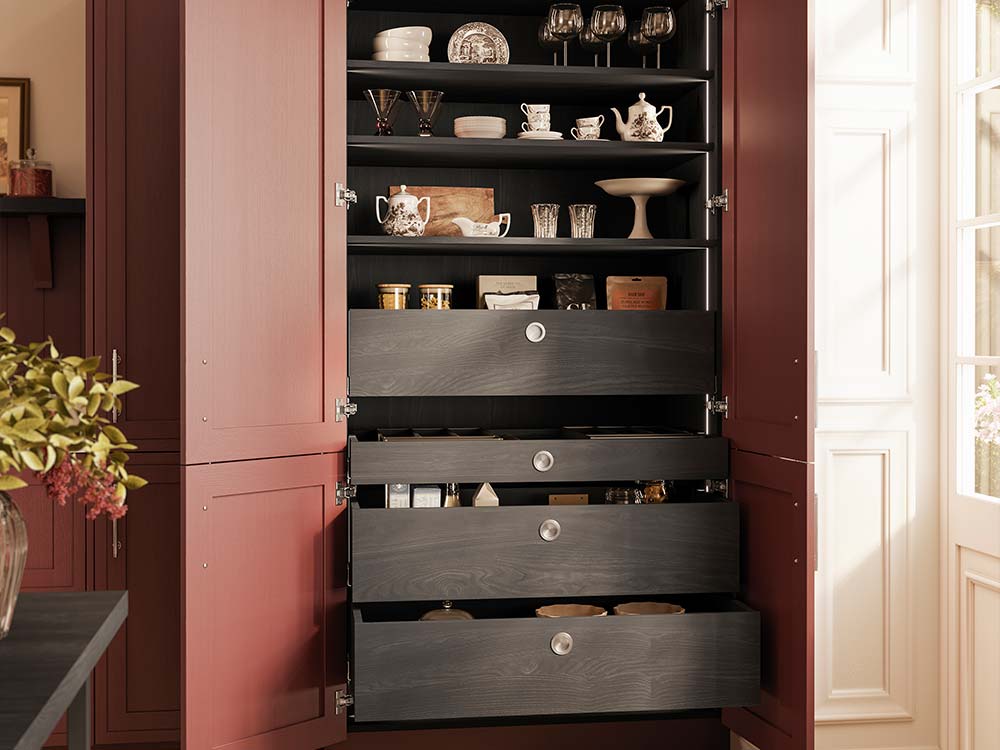 Clifton Inframe Effect Shaker Kitchen with Tuscan Walnut Pantry