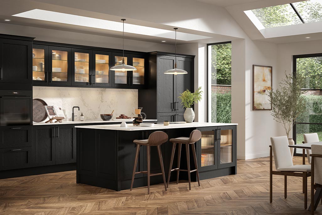 Hardwick Black Shaker Kitchen with Reeded Glass