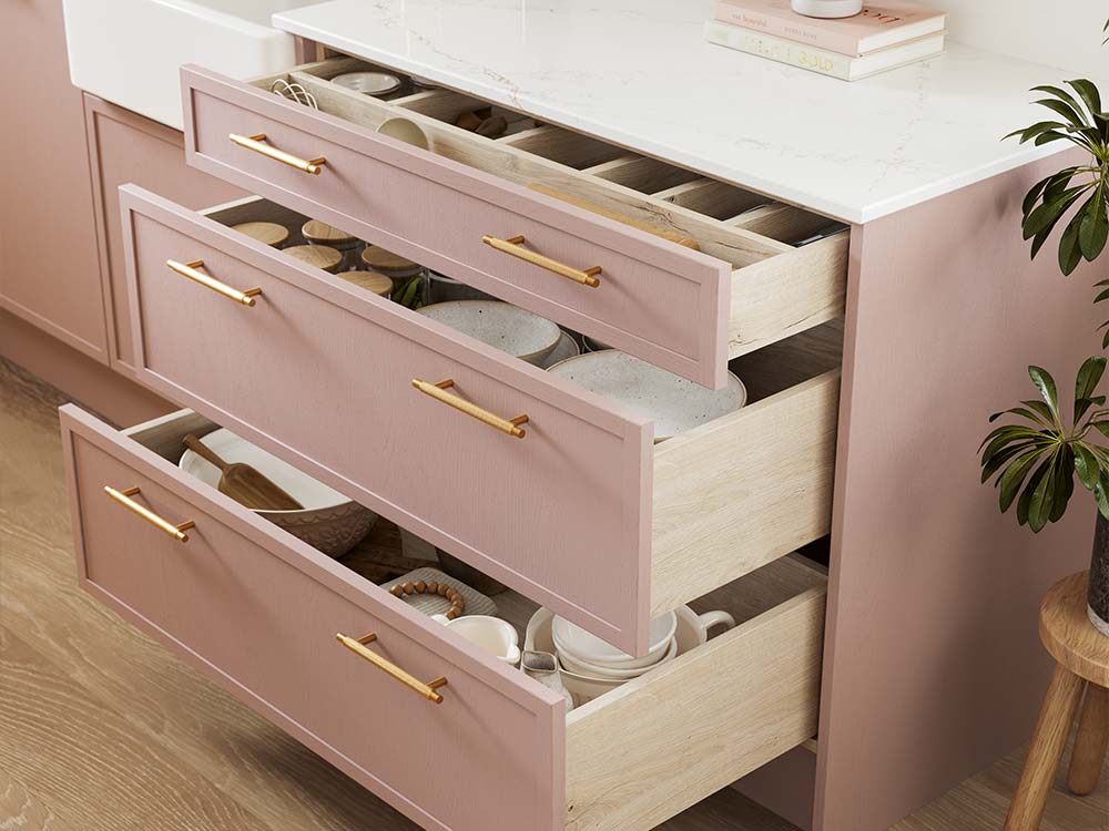 Oslo Scandi Style Micro Shaker Kitchen in Pink and Light Oak