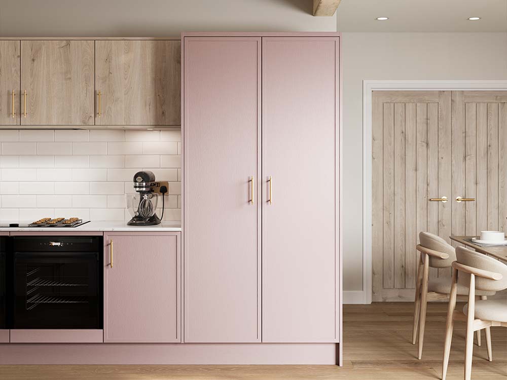 Oslo Scandi Style Micro Shaker Kitchen in Pink and Light Oak