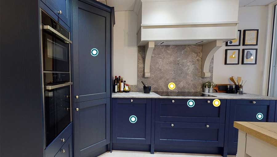 Classic kitchen display in a virtual kitchen showroom