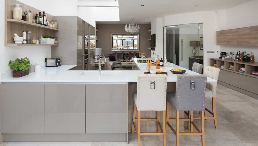 Warm grey gloss kitchen in Cardiff