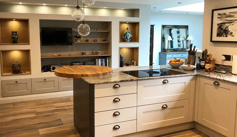 Warm grey shaker kitchen designed in Cardiff