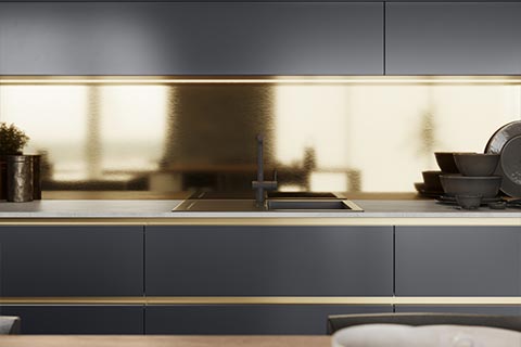 Metalix - Gloss metallic handleless kitchen.