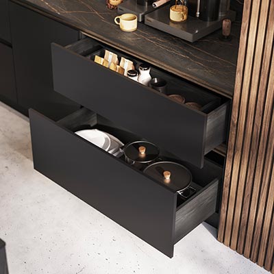 Handleless drawers in Espresso